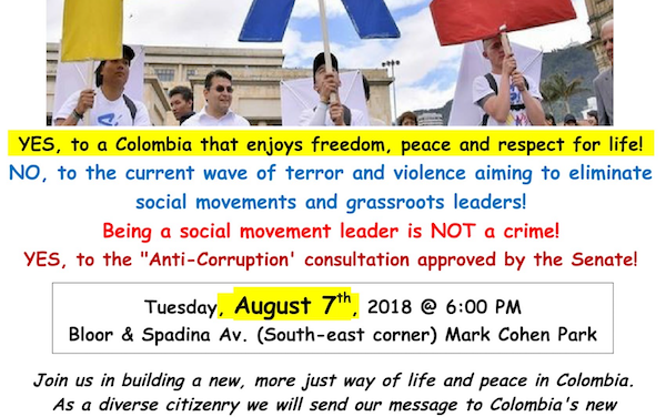 International Days for Peace in Colombia and against Death Squad and State Terror: August 5-11 Take part in the August Days for Peace in Colombia!