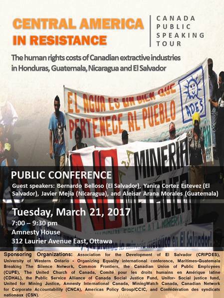 Canada Public Speaking Tour: The human rights costs of Canadian extractive industries in Central America